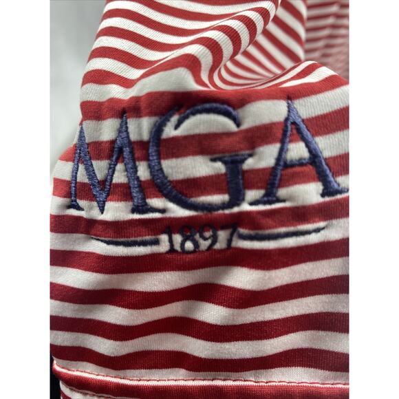 Peter Millar Summer Comfort Atlantic Logo Polo Shirt Sz L Red White Stripe Mens - Picture 4 of 5